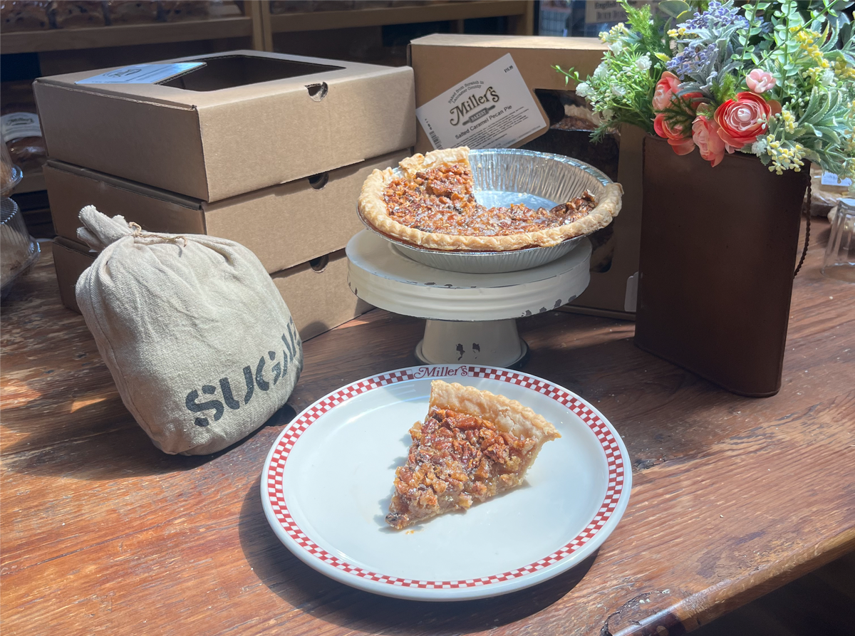 Slice of Salted Caramel Pecan Pie from MIller's Bakery in Lancaster County PA